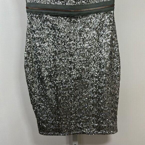 DRESS THE POPULATION Women’s Sequined Ava Strapless Mini Dress Silver Size XS - Picture 8 of 15